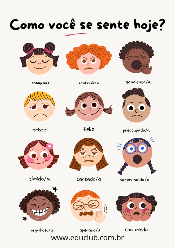 Carinhas de sentimentos e emoções para imprimir | Educlub
